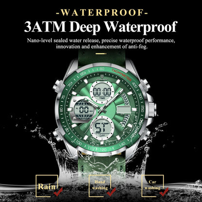 LED Men’s Watch – Luminous Dual Time Display with Alarm Chronograph - TREASURE ESHOP