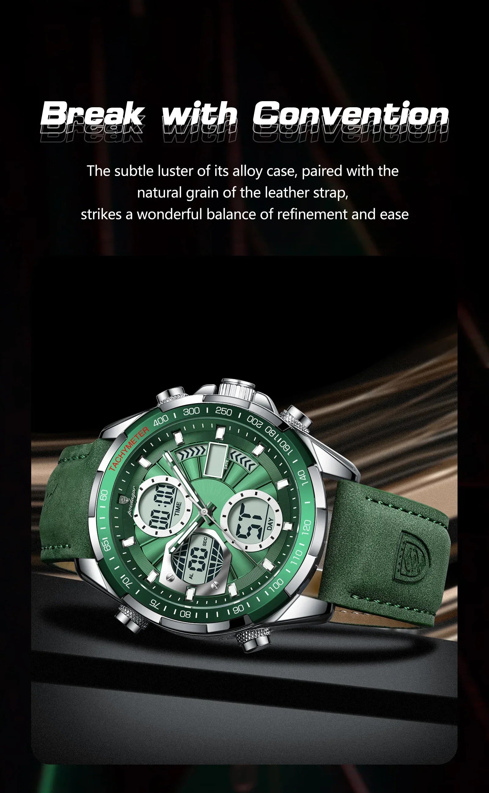 LED Men’s Watch – Luminous Dual Time Display with Alarm Chronograph - TREASURE ESHOP