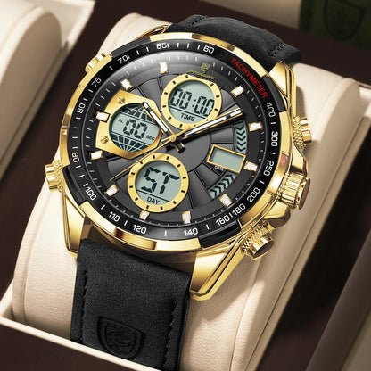 LED Men’s Watch – Luminous Dual Time Display with Alarm Chronograph - TREASURE ESHOP