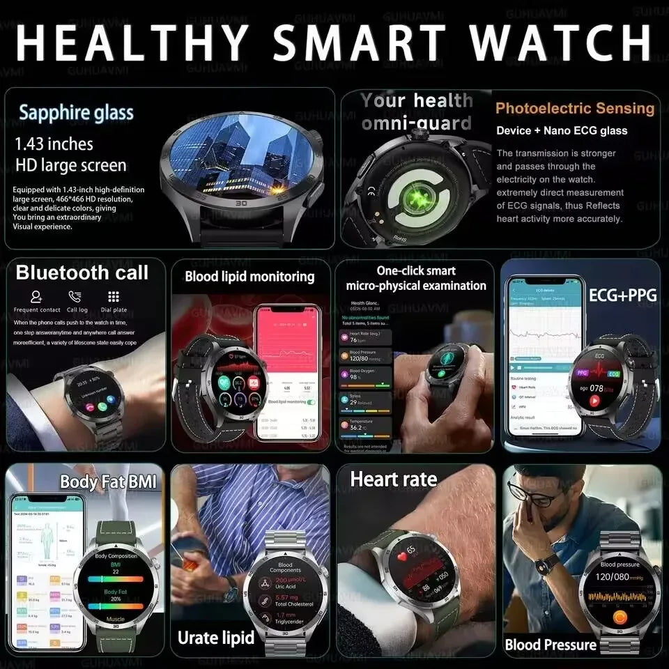 ECG+PPG Laser Health Smartwatch ET485 – Blood Pressure, Heart Rate, Uric Acid Body Composition | 1.43” AMOLED - TREASURE ESHOP