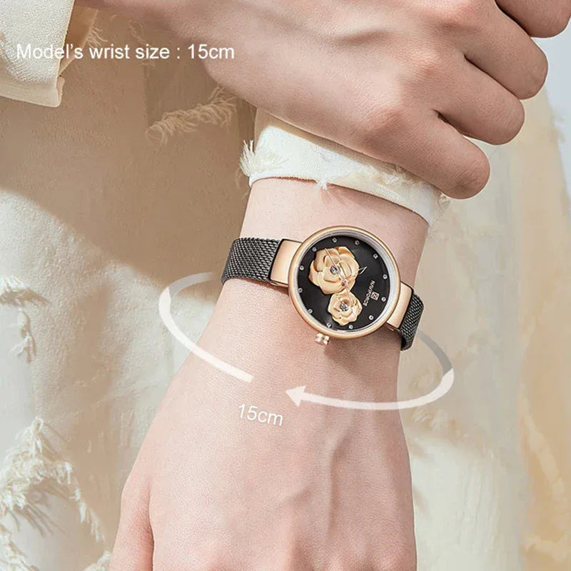 Ladies Luxury 3D Rose Quartz Watch – Creative Stainless Steel Waterproof Women’s - TREASURE ESHOP