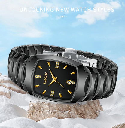 LIGE Luxury Ladies Waterproof Ceramic Watch – Elegant Quartz Wristwatch with Square - TREASURE ESHOP