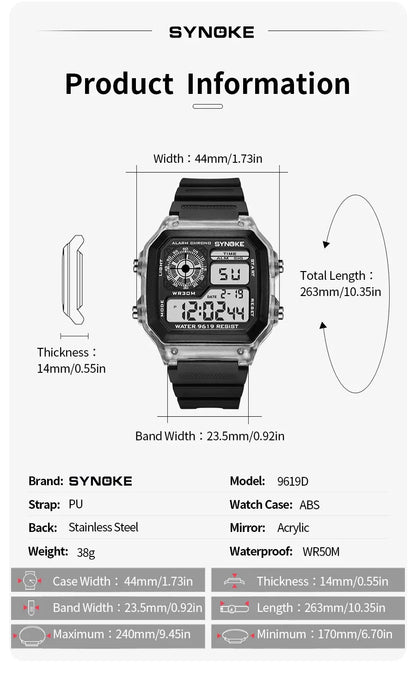 Men’s Digital Sports Waterproof Watch – Chronograph, Alarm, Backlight, Shock Resistant - TREASURE ESHOP