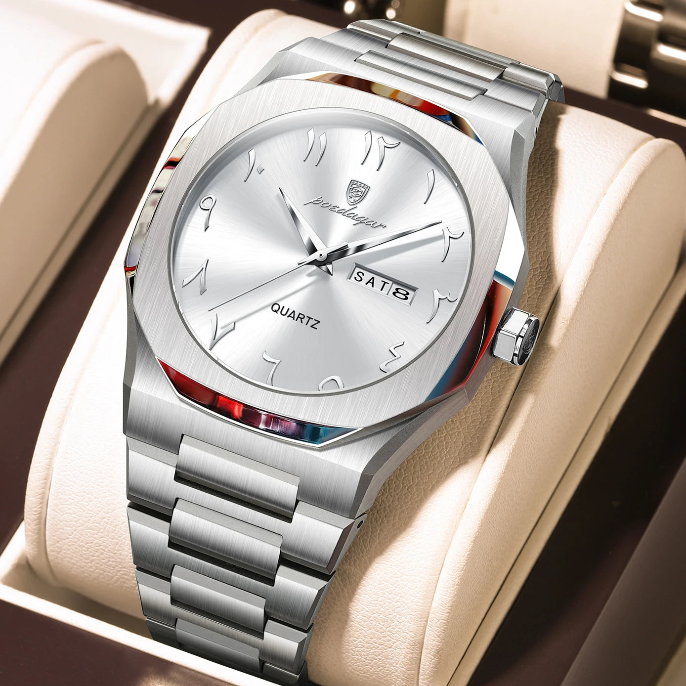 Military Men’s Quartz Watch – Waterproof Stainless Steel Luxury Wristwatch with Week Calendar - TREASURE ESHOP
