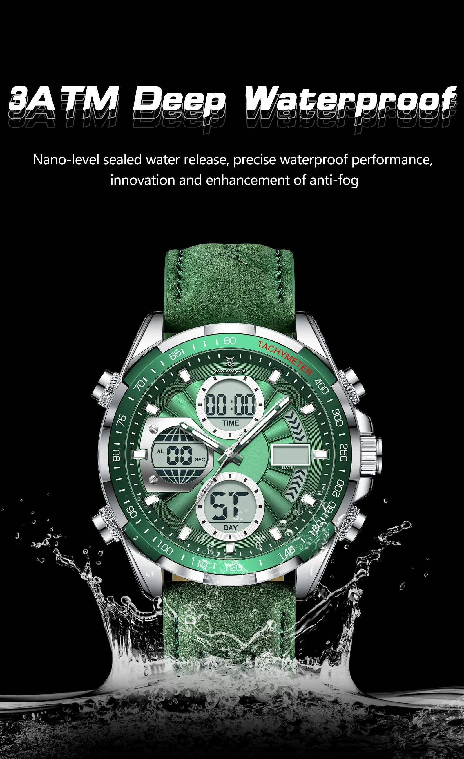 LED Men’s Watch – Luminous Dual Time Display with Alarm Chronograph - TREASURE ESHOP
