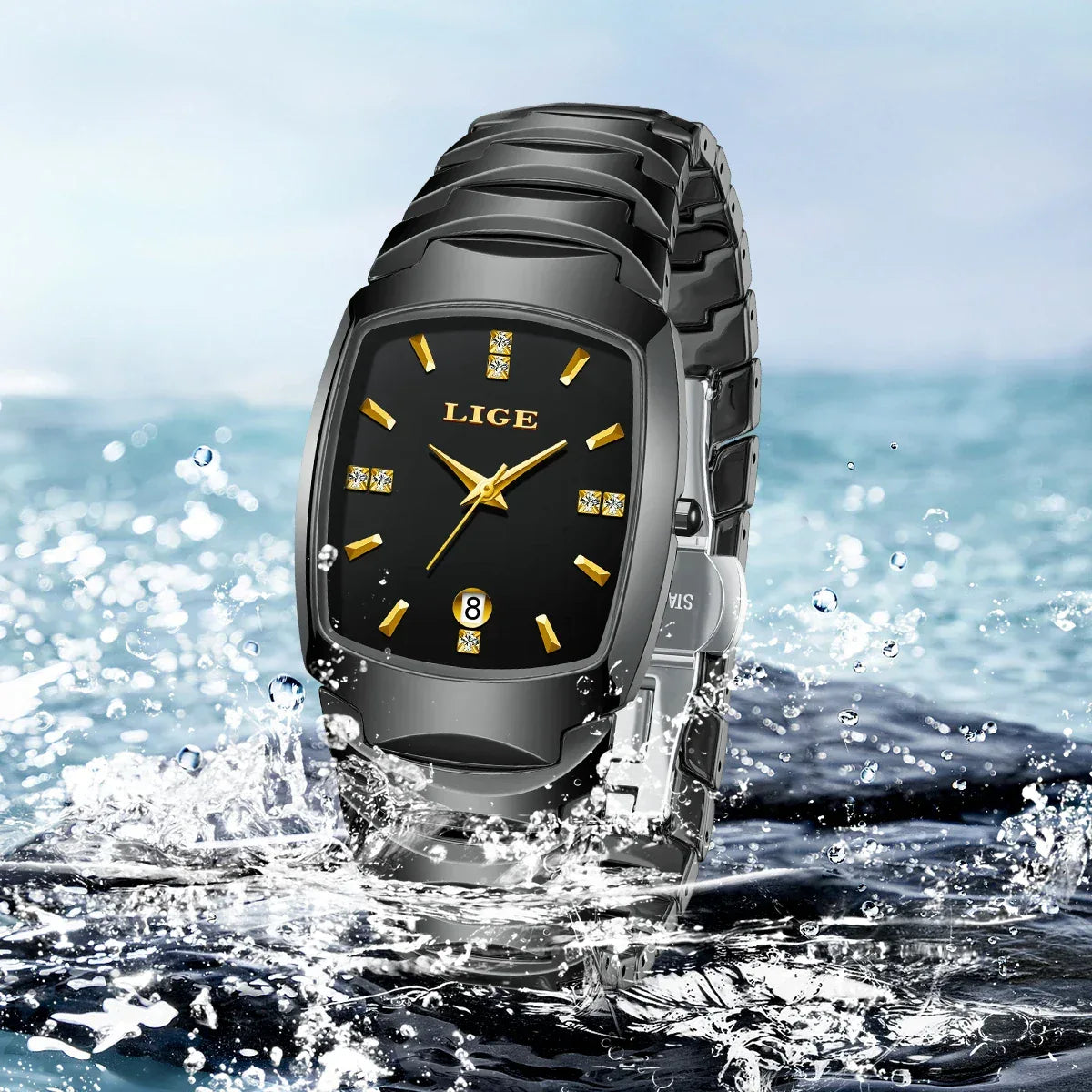 LIGE Luxury Ladies Waterproof Ceramic Watch – Elegant Quartz Wristwatch with Square - TREASURE ESHOP