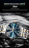 Men’s Water Diamond Luxury Quartz Watch – 41mm Blue Gold Stainless Steel, Night Glow, Double Calendar, Business Watch
