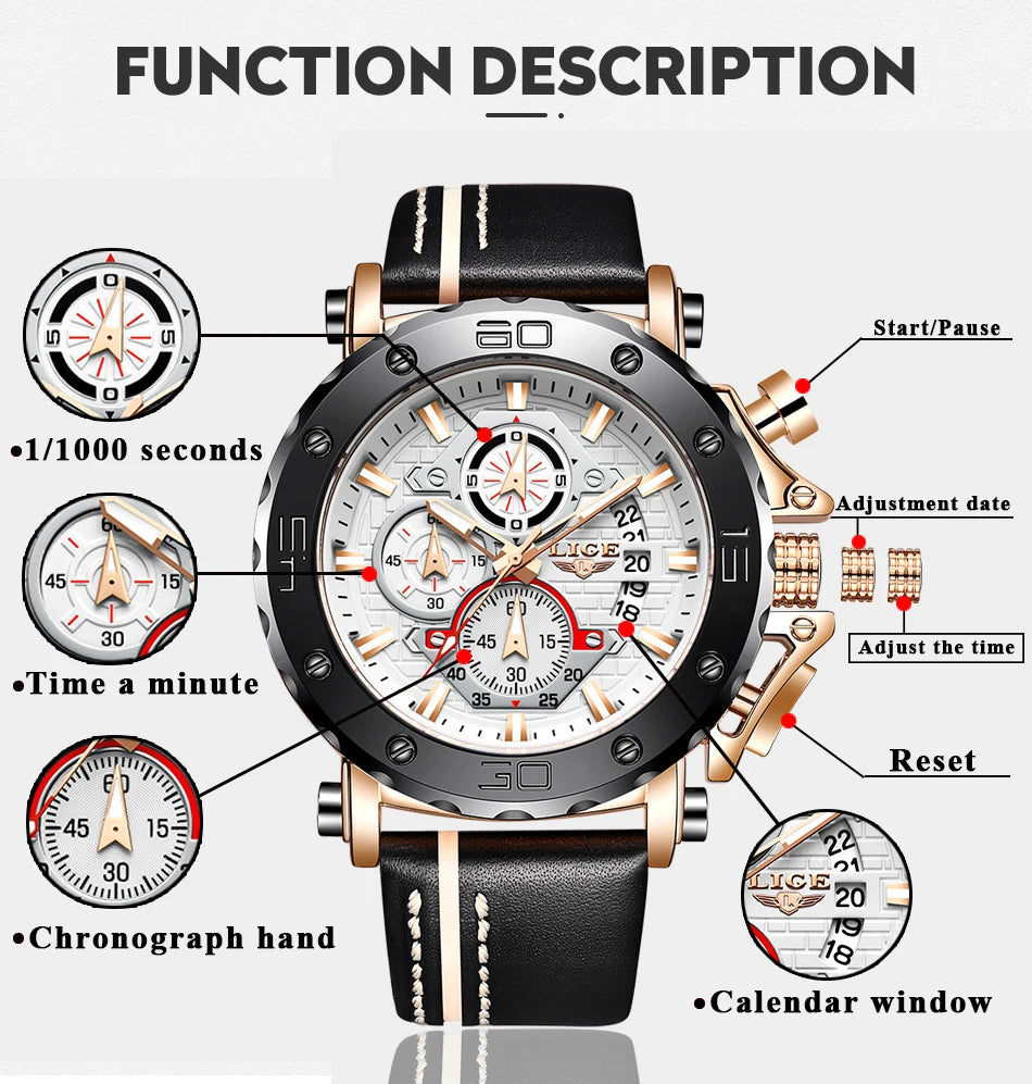 Men’s Luxury Leather Chronograph Watch | Waterproof & Luminous - TREASURE ESHOP