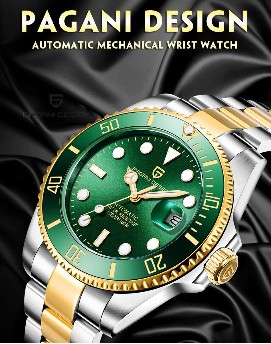 PAGANI DESIGN Automatic Watch Sapphire Glass Mechanical Wristwatch Sports Stainless Steel Waterproof Men Watch - TREASURE ESHOP