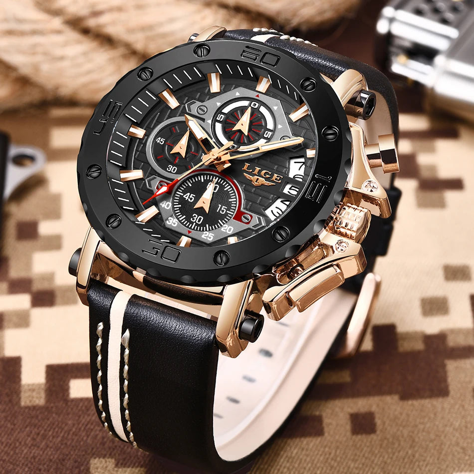 Men’s Luxury Leather Chronograph Watch | Waterproof & Luminous - TREASURE ESHOP