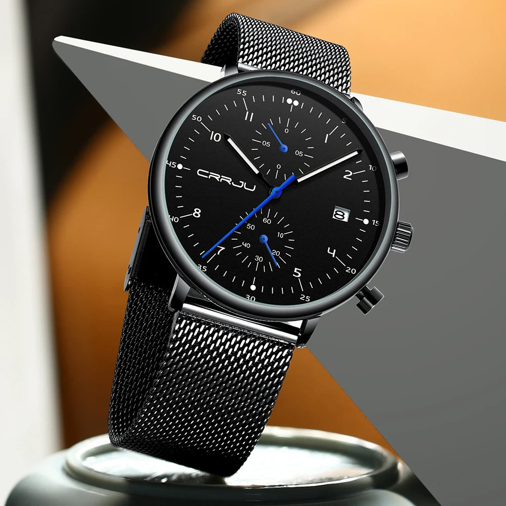 Men’s Luxury Chronograph Watch – Stainless Steel, Waterproof Quartz Military Sport Date Watch - TREASURE ESHOP