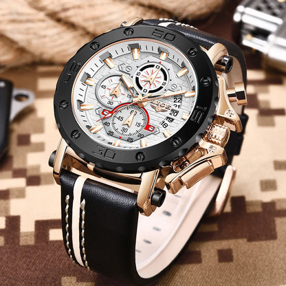 Men’s Luxury Leather Chronograph Watch | Waterproof & Luminous - TREASURE ESHOP