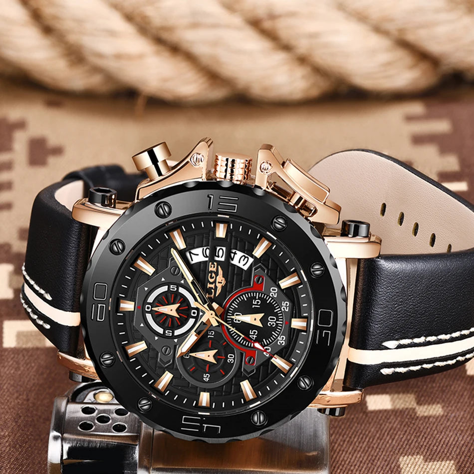 Men’s Luxury Leather Chronograph Watch | Waterproof & Luminous - TREASURE ESHOP