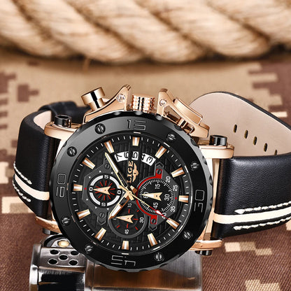 Men’s Luxury Leather Chronograph Watch | Waterproof & Luminous - TREASURE ESHOP