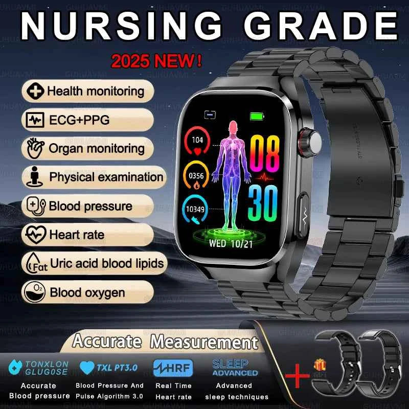 Men’s ECG+PPG Health Smartwatch – 2.04” AMOLED Sapphire, Blood Pressure, Oxygen, ECG, Body Composition, Bluetooth Call, IP68 Waterproof