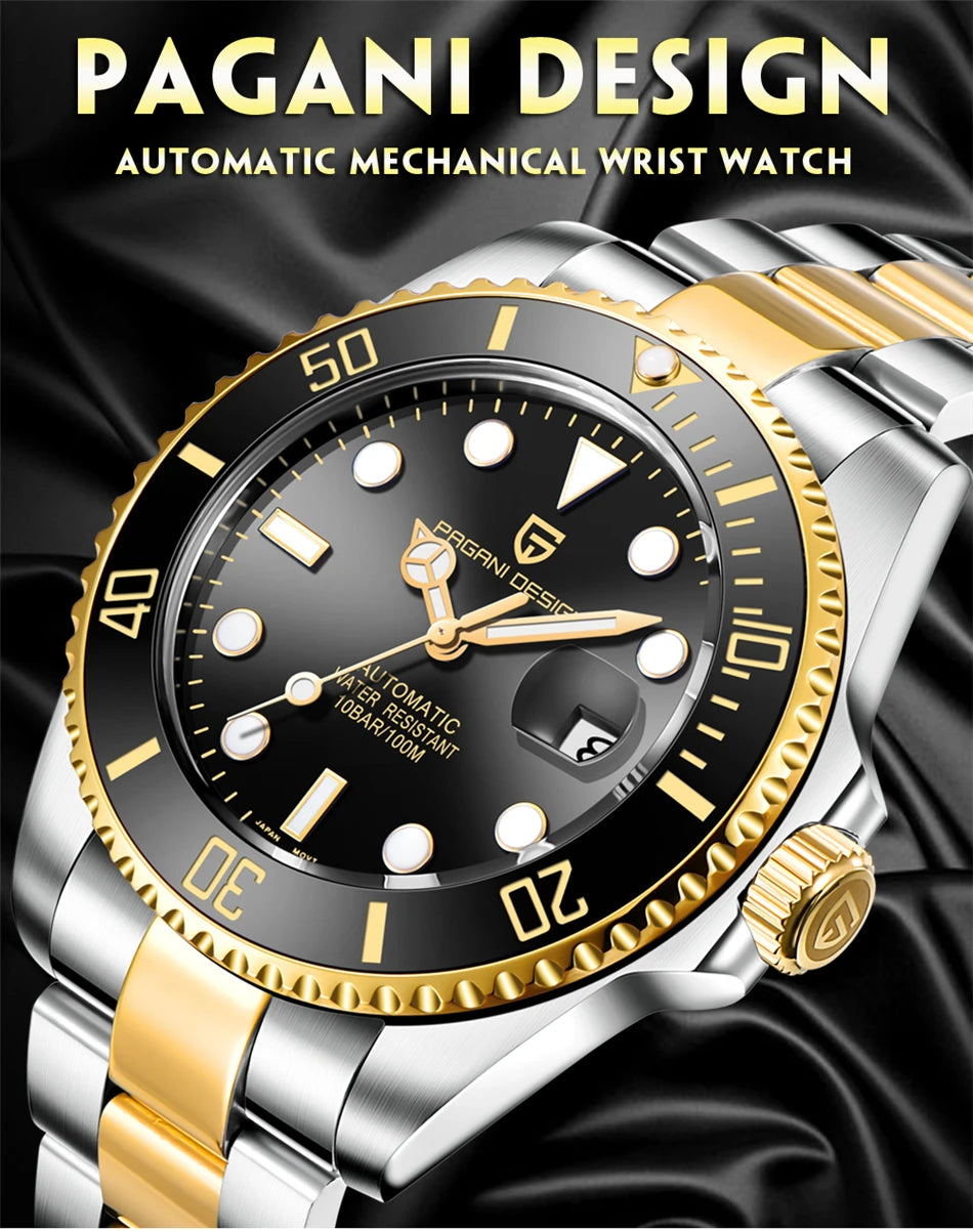 PAGANI DESIGN Automatic Watch Sapphire Glass Mechanical Wristwatch Sports Stainless Steel Waterproof Men Watch - TREASURE ESHOP