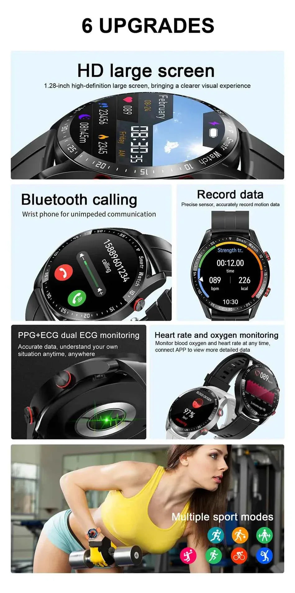 ChiBear Men’s Smartwatch – ECG+PPG Health Monitor | 1.28” HD Round Display | Bluetooth Call | Fitness &amp; Sports Waterproof Watch