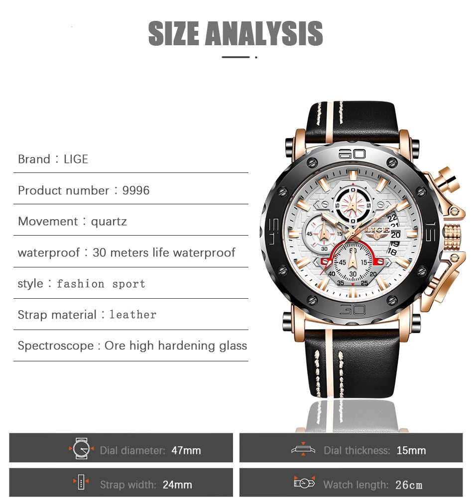 Men’s Luxury Leather Chronograph Watch | Waterproof & Luminous - TREASURE ESHOP