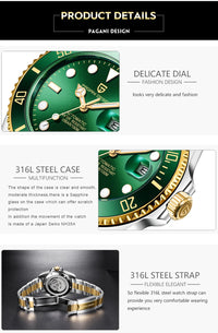 PAGANI DESIGN Automatic Watch Sapphire Glass Mechanical Wristwatch Sports Stainless Steel Waterproof Men Watch - TREASURE ESHOP