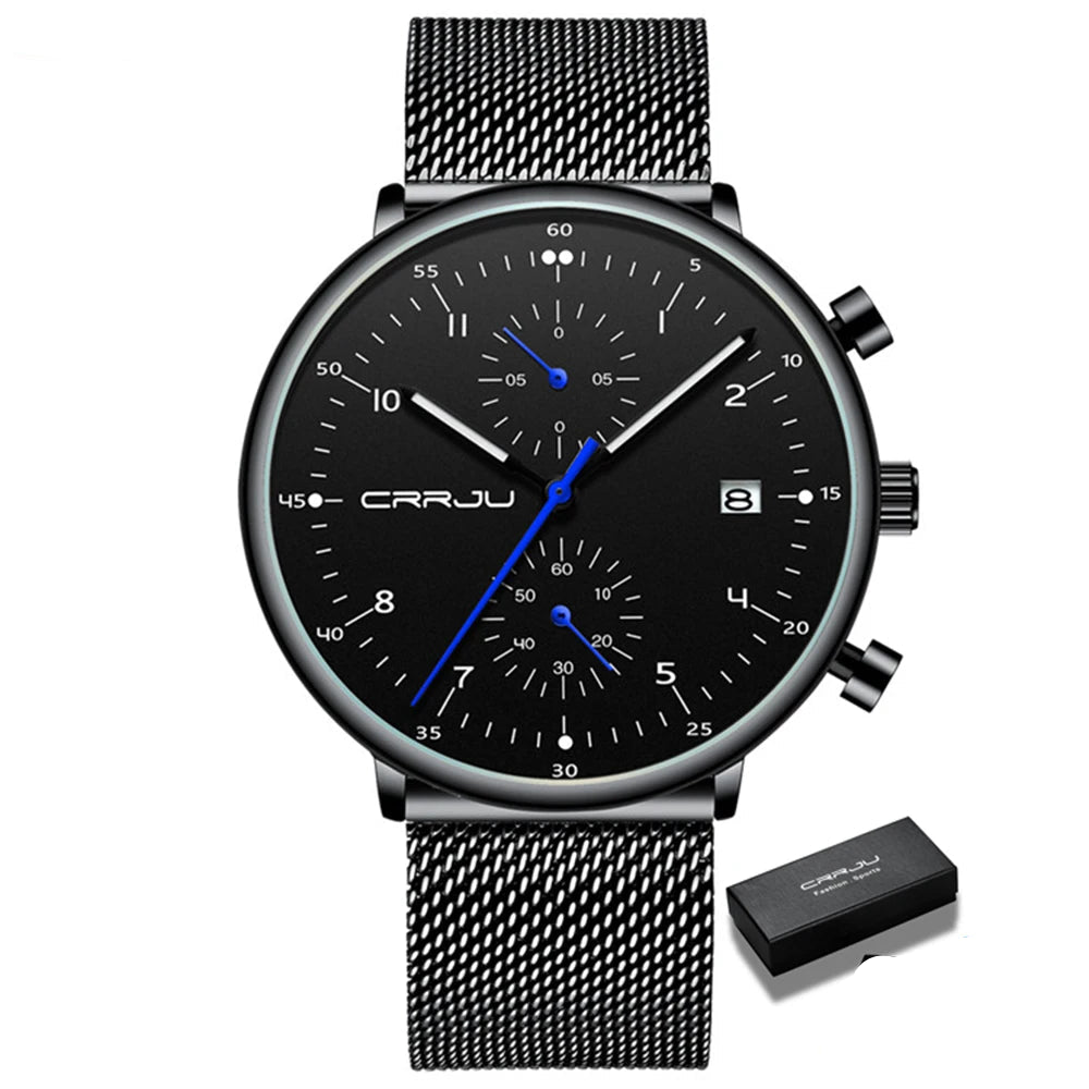 Men’s Luxury Chronograph Watch – Stainless Steel, Waterproof Quartz Military Sport Date Watch - TREASURE ESHOP