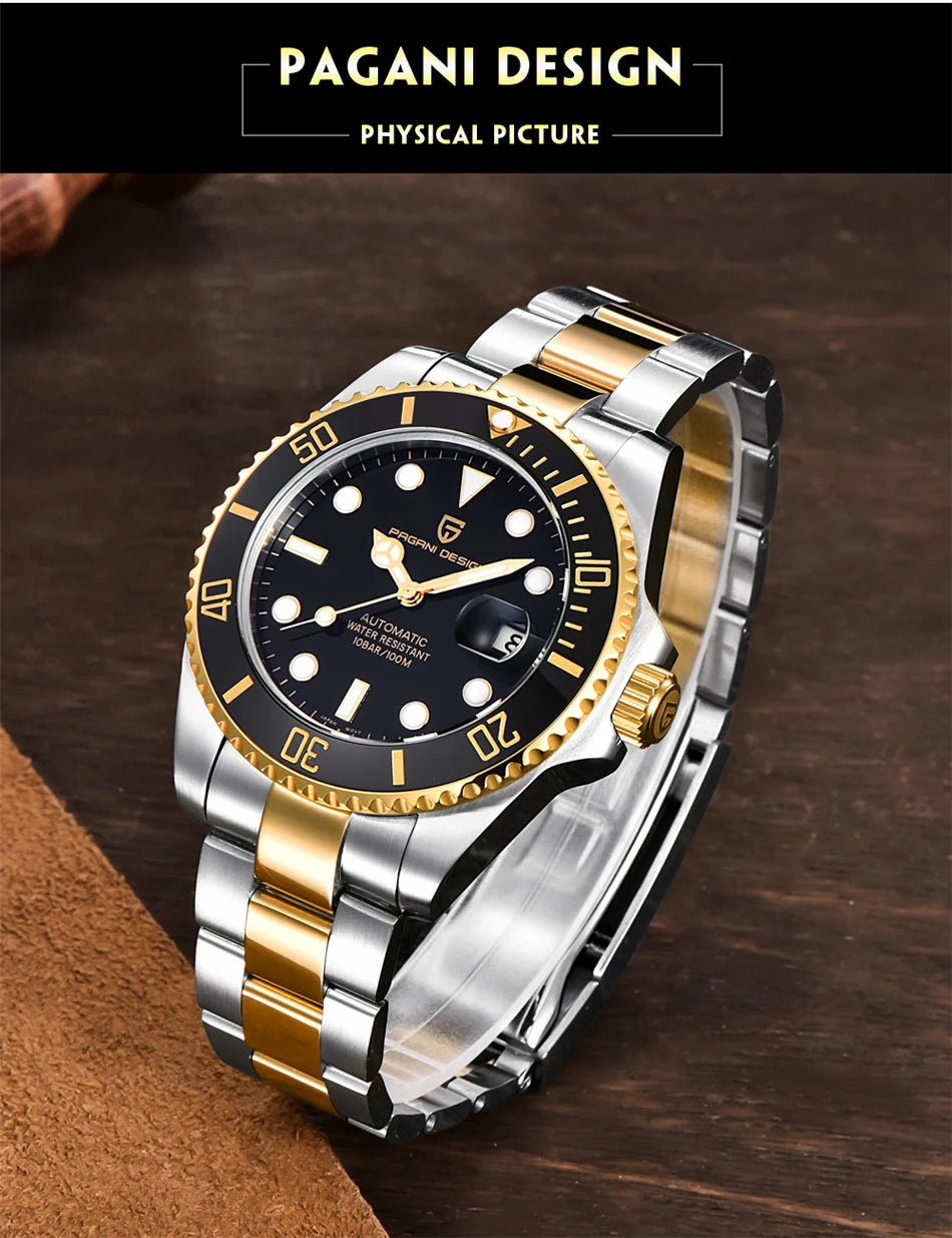 PAGANI DESIGN Automatic Watch Sapphire Glass Mechanical Wristwatch Sports Stainless Steel Waterproof Men Watch - TREASURE ESHOP
