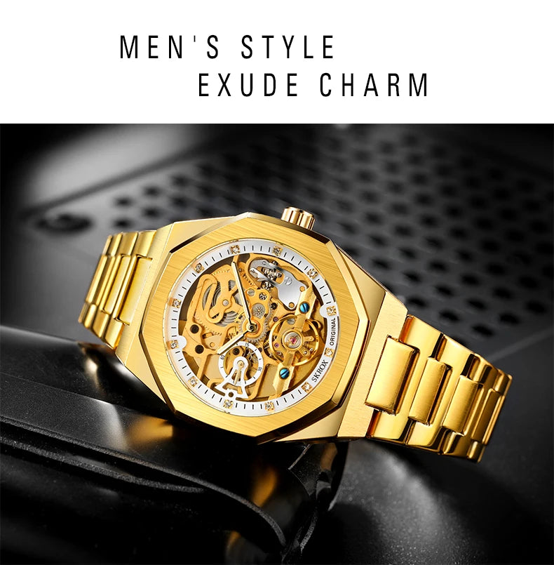 Luxury Automatic Skeleton Men’s Watch | Octagon Design - TREASURE ESHOP