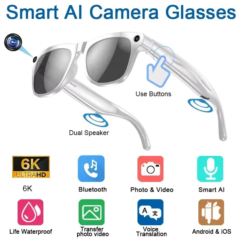 6K HD AI Smart Glasses | 100MP Camera & Voice Assistant - TREASURE ESHOP