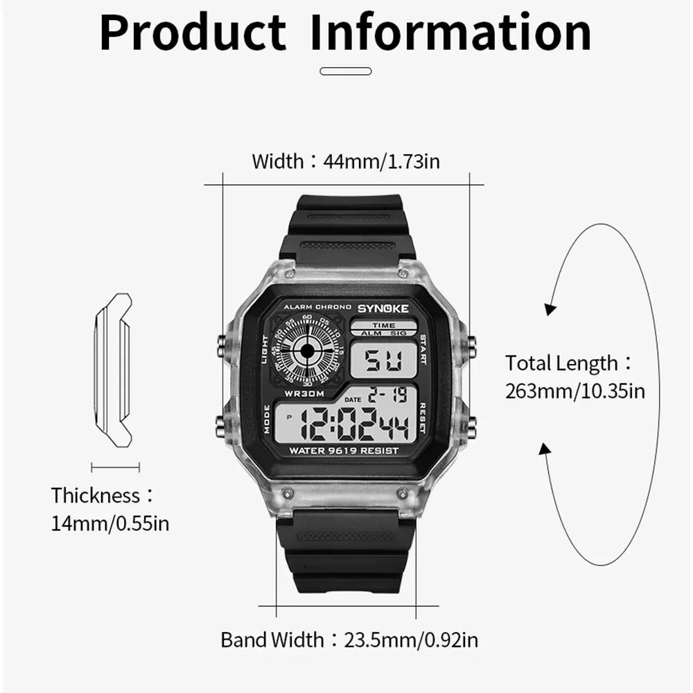 Men’s Digital Sports Waterproof Watch – Chronograph, Alarm, Backlight, Shock Resistant - TREASURE ESHOP