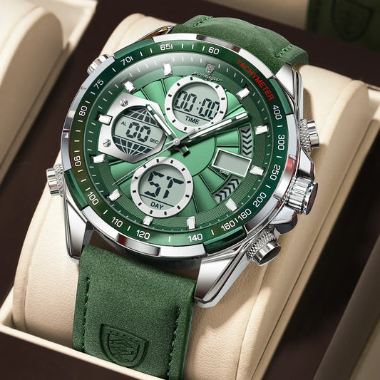 LED Men’s Watch – Luminous Dual Time Display with Alarm Chronograph - TREASURE ESHOP