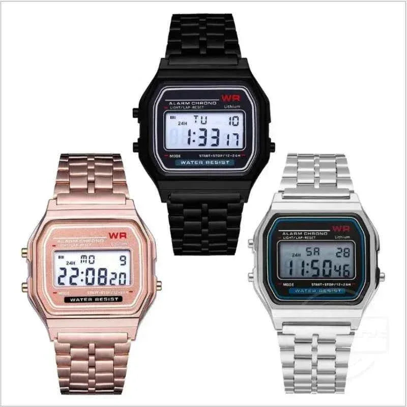 LED Digital Watch for Men – Stainless Steel Gold Silver Electronic Fashion Business Watch