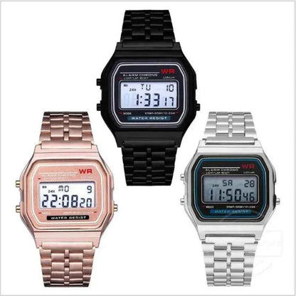 LED Digital Watch for Men – Stainless Steel Gold Silver Electronic Fashion Business Watch