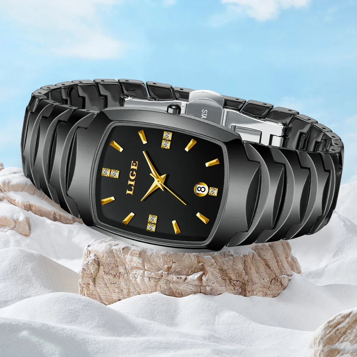 LIGE Luxury Ladies Waterproof Ceramic Watch – Elegant Quartz Wristwatch with Square - TREASURE ESHOP