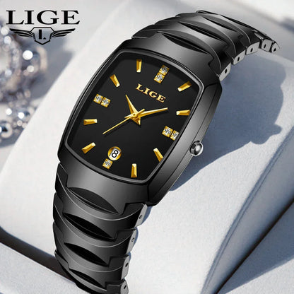 LIGE Luxury Ladies Waterproof Ceramic Watch – Elegant Quartz Wristwatch with Square - TREASURE ESHOP