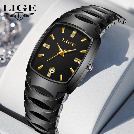 LIGE Luxury Ladies Waterproof Ceramic Watch – Elegant Quartz Wristwatch with Square - TREASURE ESHOP