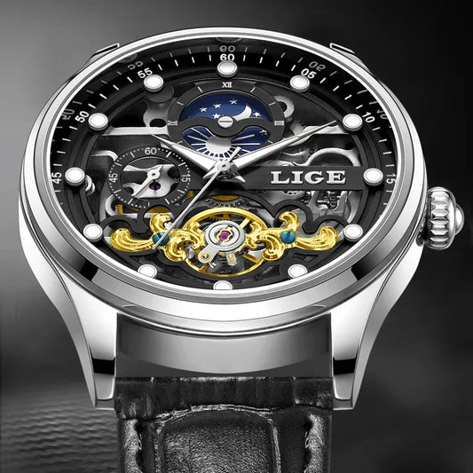 LIGE Men’s Automatic Mechanical Watch – Fashion Waterproof Skeleton Wristwatch - TREASURE ESHOP