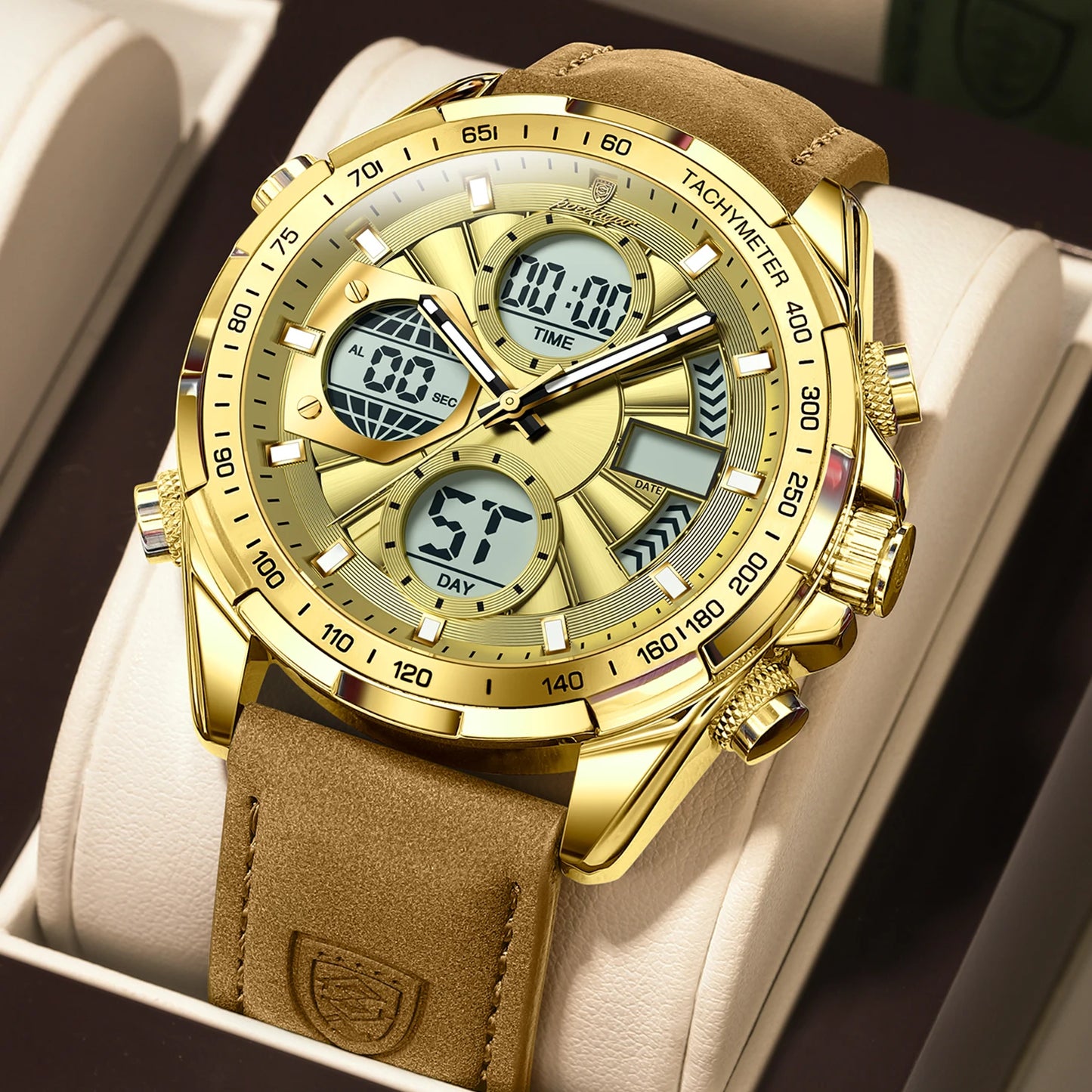 LED Men’s Watch – Luminous Dual Time Display with Alarm Chronograph - TREASURE ESHOP