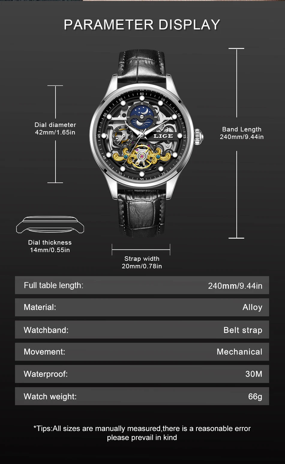 LIGE Men’s Automatic Mechanical Watch – Fashion Waterproof Skeleton Wristwatch - TREASURE ESHOP