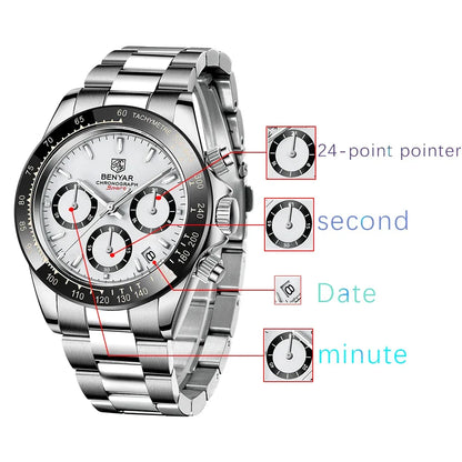 Luxury Men’s Chronograph Sport Watch – Stainless Steel, Waterproof Quartz Wristwatch - TREASURE ESHOP