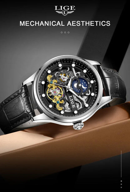 LIGE Men’s Automatic Mechanical Watch – Fashion Waterproof Skeleton Wristwatch - TREASURE ESHOP