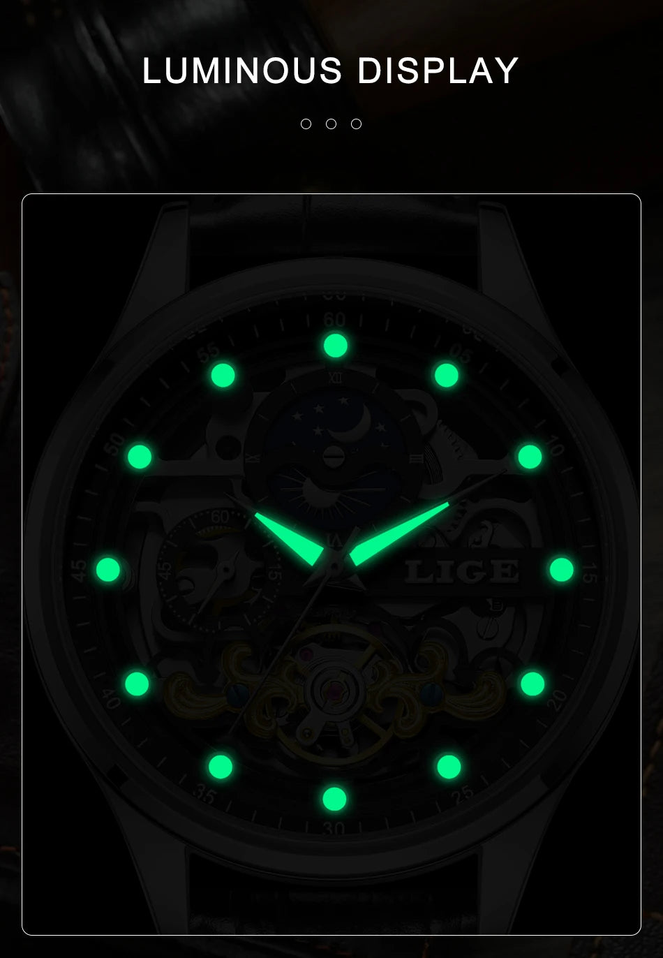 LIGE Men’s Automatic Mechanical Watch – Fashion Waterproof Skeleton Wristwatch - TREASURE ESHOP