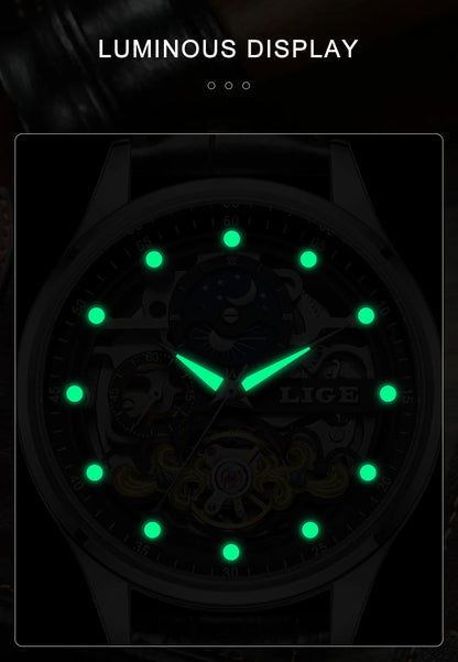LIGE Men’s Automatic Mechanical Watch – Fashion Waterproof Skeleton Wristwatch - TREASURE ESHOP