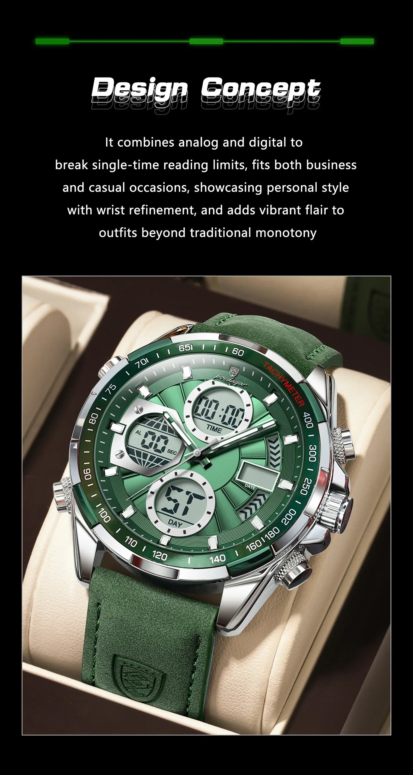 LED Men’s Watch – Luminous Dual Time Display with Alarm Chronograph - TREASURE ESHOP