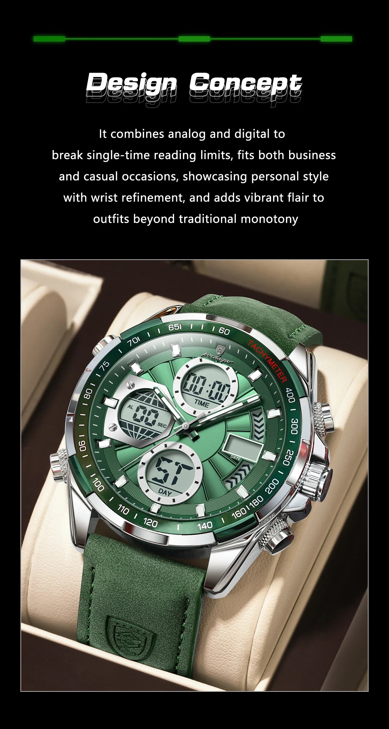 LED Men’s Watch – Luminous Dual Time Display with Alarm Chronograph - TREASURE ESHOP