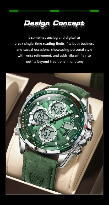 LED Men’s Watch – Luminous Dual Time Display with Alarm Chronograph - TREASURE ESHOP