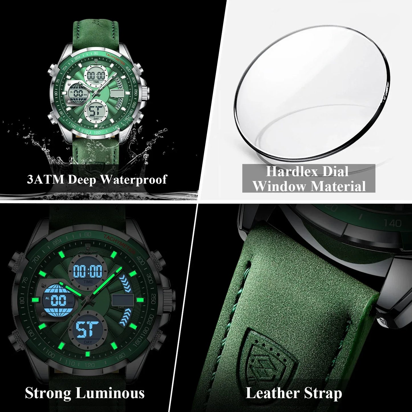 LED Men’s Watch – Luminous Dual Time Display with Alarm Chronograph - TREASURE ESHOP