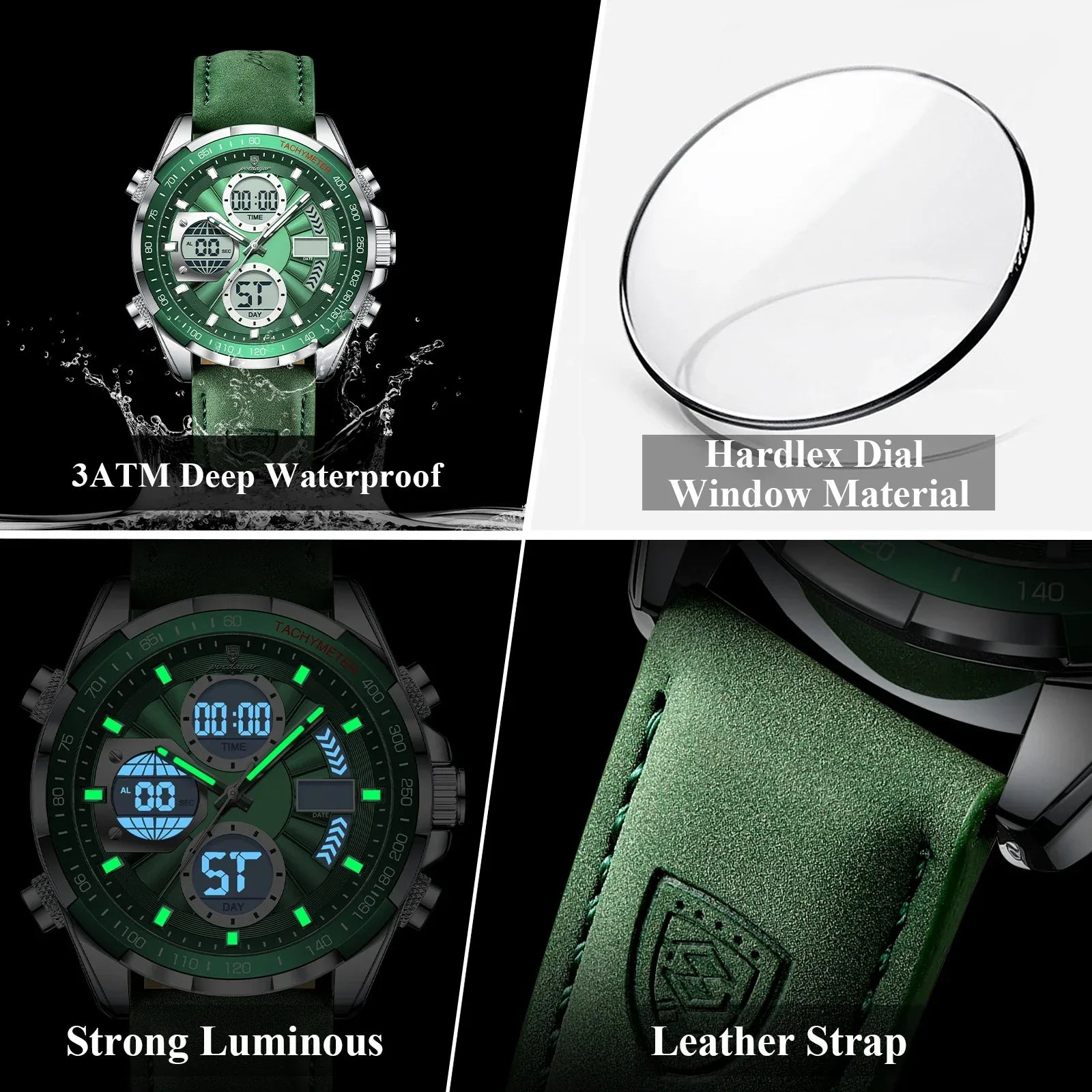 LED Men’s Watch – Luminous Dual Time Display with Alarm Chronograph - TREASURE ESHOP