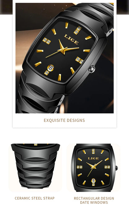 LIGE Luxury Ladies Waterproof Ceramic Watch – Elegant Quartz Wristwatch with Square - TREASURE ESHOP
