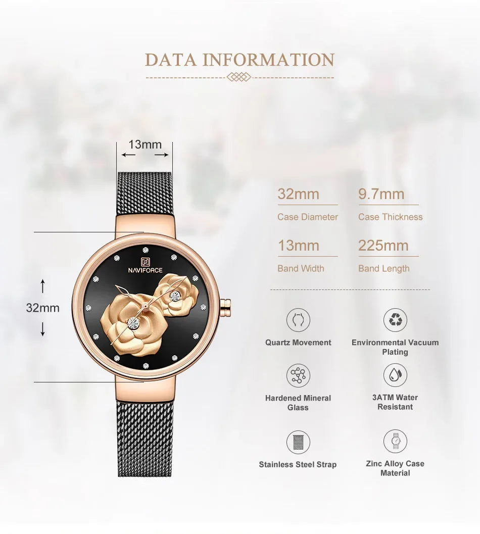 Ladies Luxury 3D Rose Quartz Watch – Creative Stainless Steel Waterproof Women’s - TREASURE ESHOP