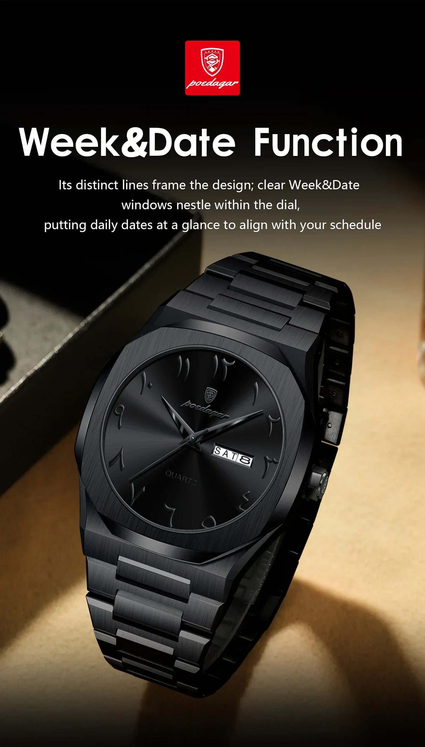 Military Men’s Quartz Watch – Waterproof Stainless Steel Luxury Wristwatch with Week Calendar - TREASURE ESHOP