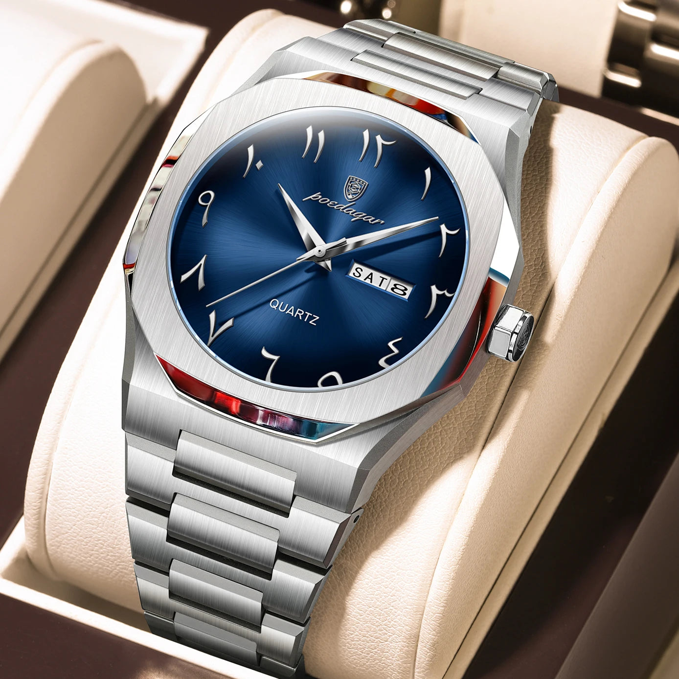 Military Men’s Quartz Watch – Waterproof Stainless Steel Luxury Wristwatch with Week Calendar - TREASURE ESHOP